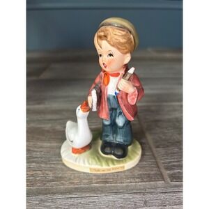 Erich Stauffer Life on the Farm Boy with Goose Ceramic Figurine Hummel Style